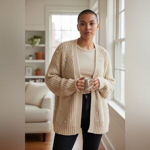 Anthropologie Lace-Trim Cardigan Sweater One Size